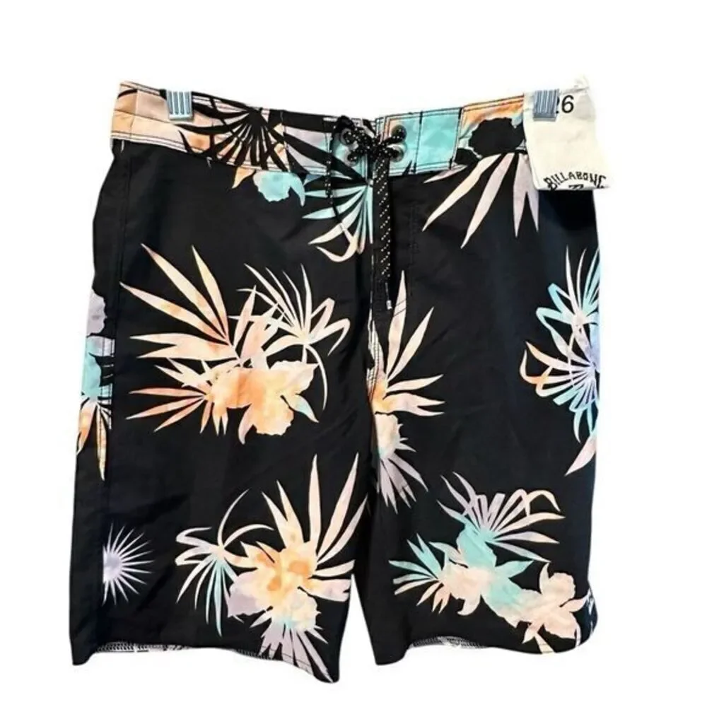 NWT Billabong Youth Boys Recycler Pro Board Shorts Black Floral - Size 26